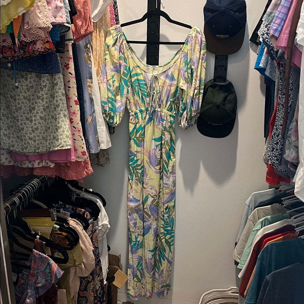 Billabong Pastel Green & Lilac Tropical Maxi Dress